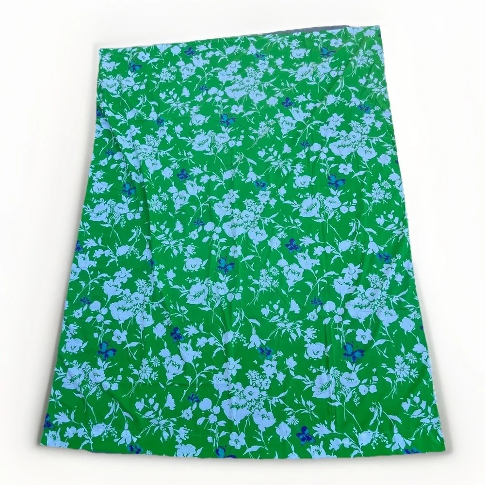 Vintage Fieldcrest Twin Flat‎ Sheet Floral Green with Purple Butterflies USA 60s